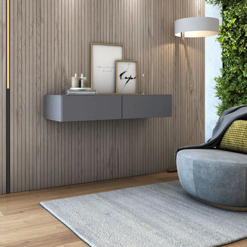 Bancada suspensa com 2 gavetas para decoração sala de estar hall de entrada e quarto eros 90cm