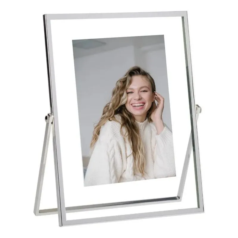Porta Retrato Mesa 10x15 Metal E Vidro Prata - Prateado