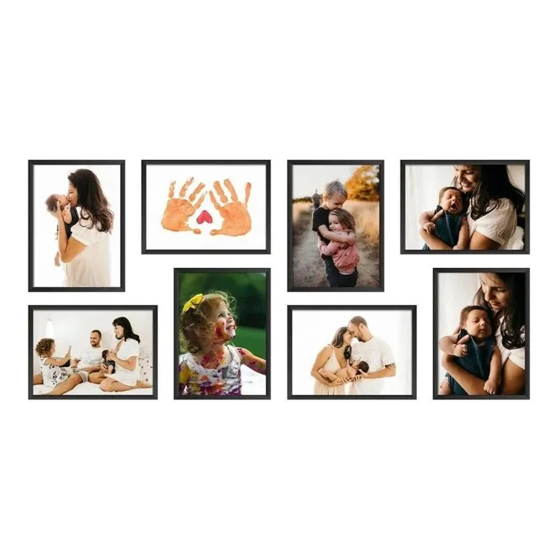 Kit 8 Porta Retratos 15x21 Foto Família Moldura Decora Preto