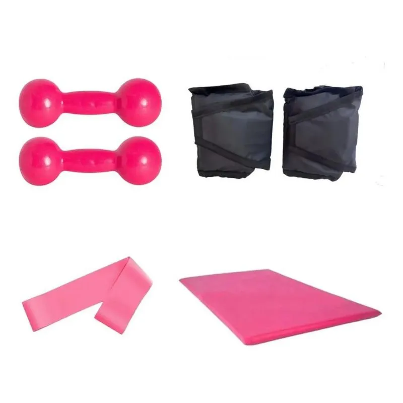 2x Par Halter 1 Kg + Par Caneleira 2 Kg + Colchonete + Elást