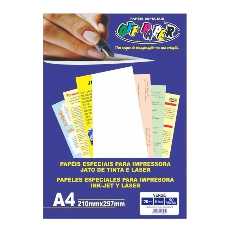 2x Papel Vergê A4 Branco 120g Off Paper 50 Folhas