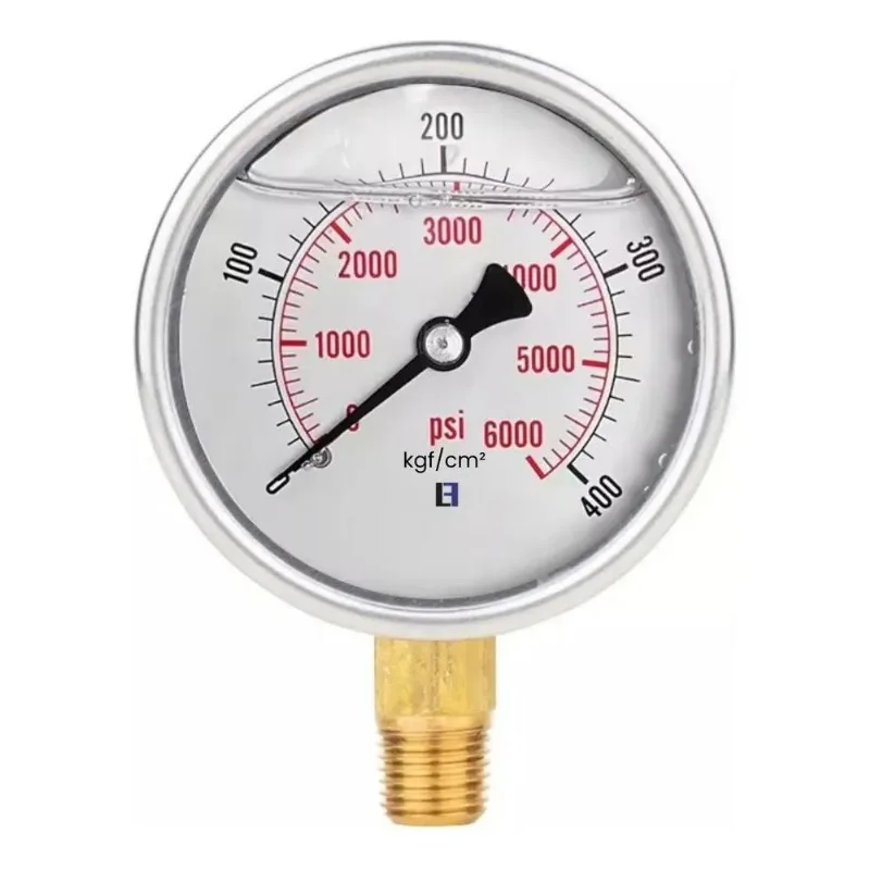 Manômetro Inox 63mm Vertical 1/4 Glicerina 400 Bar 6000 Psi