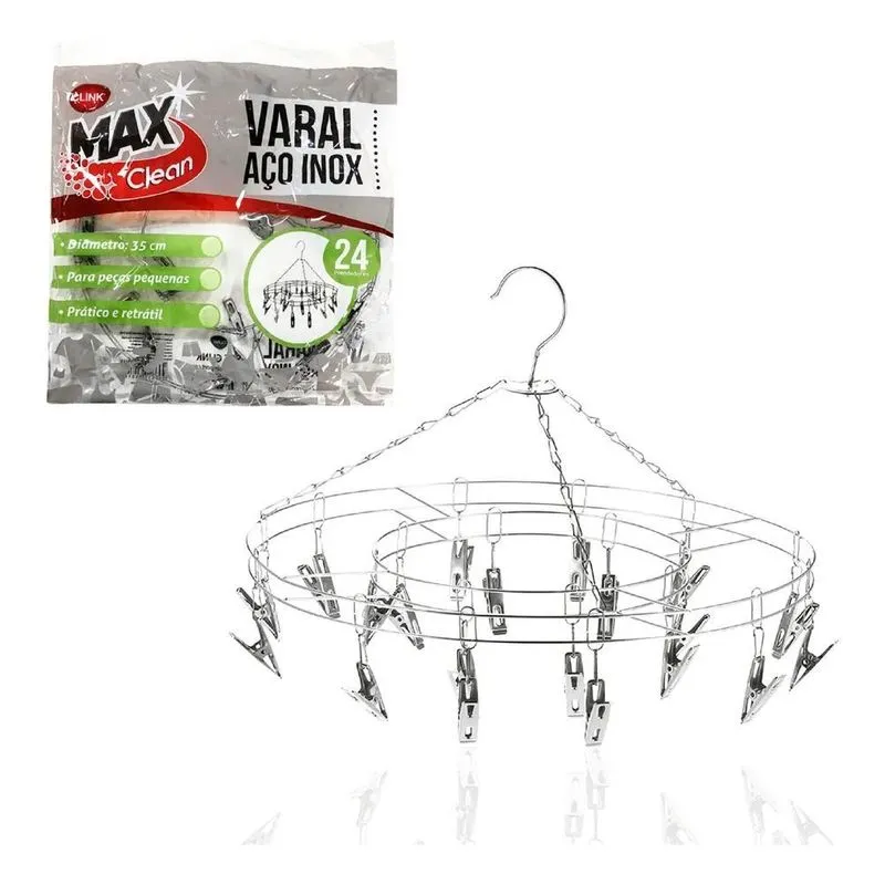 3x Varal Aço Inox Suspenso Roupa Íntima 24 Prendedores Calci