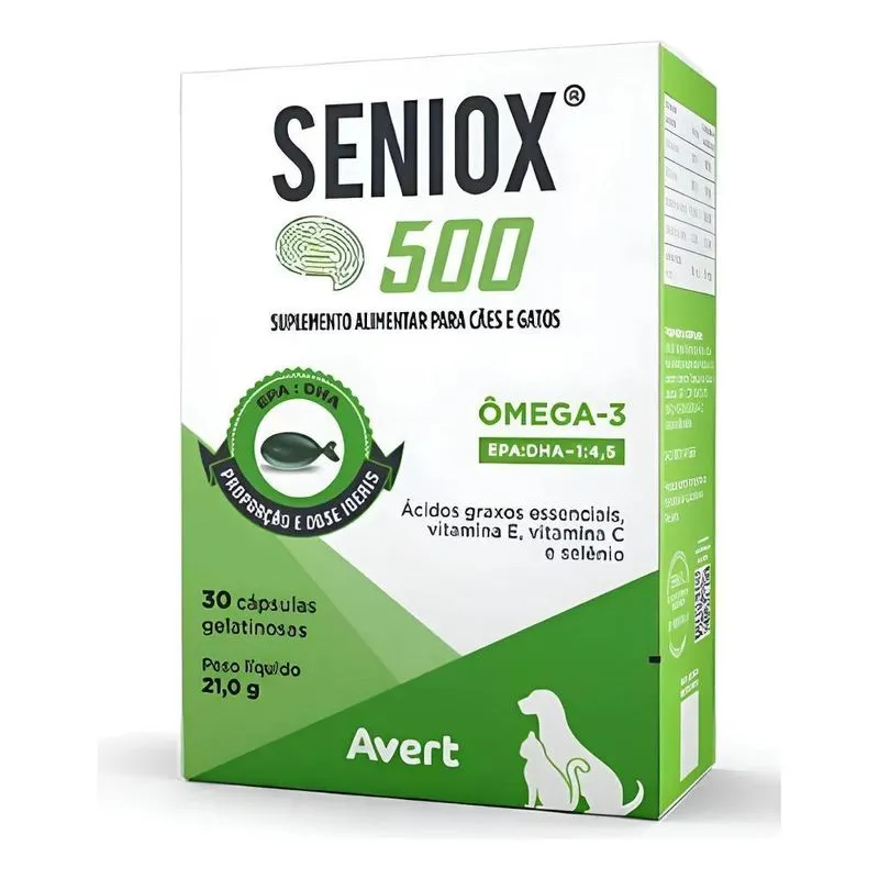 Avert Seniox 500 30 Capsulas Omega-3 Suplemento Cães Gatos