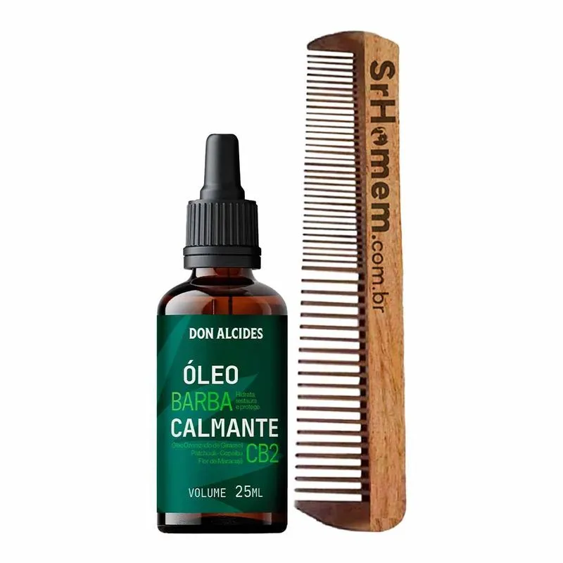 Kit Óleo Para Barba Cb2 Ozonizado E Pente Curvo Don Alcides