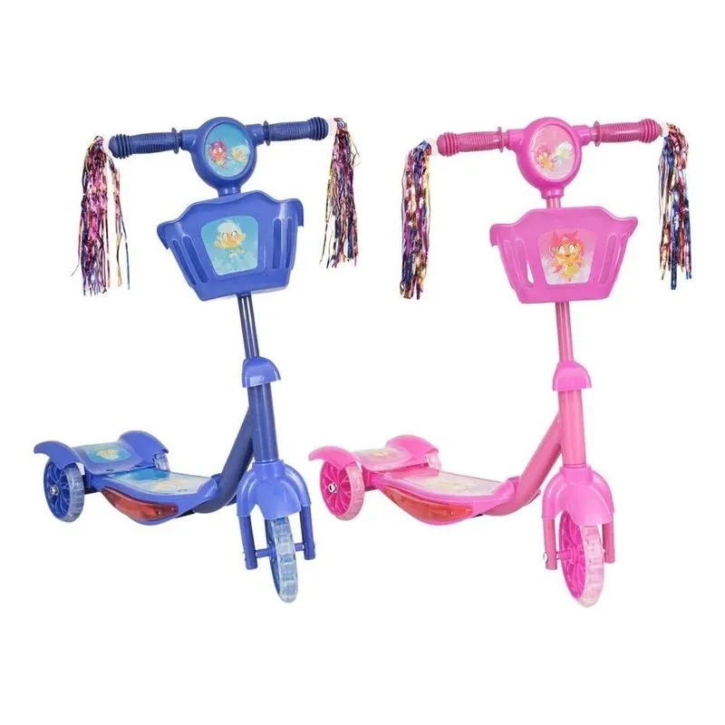 Atentu Patinete Infantil Com Led E Cesto 3 Rodas Cor Rosa