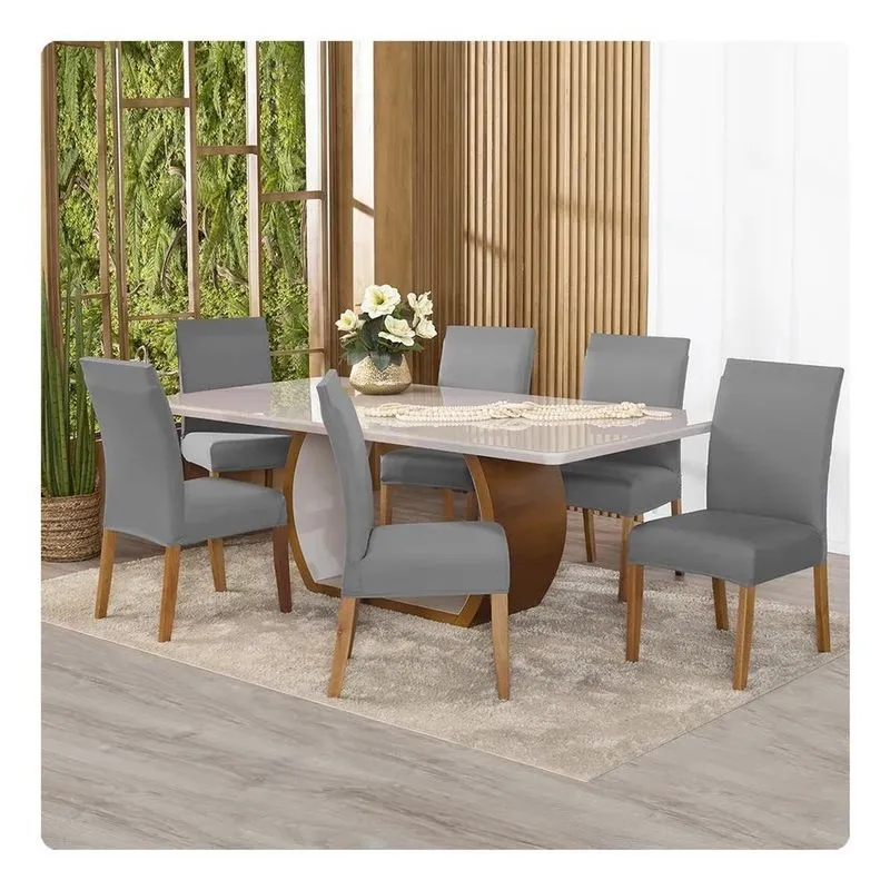 6 Capas De Cadeira Jantar Malha Gel Envio Rápido Cinza