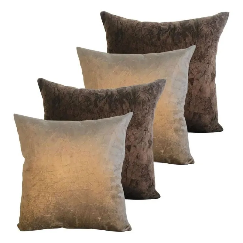 Kit 4 Capas De Almofadas Tecido Suede 2 Cores 45x4 Bege/marr