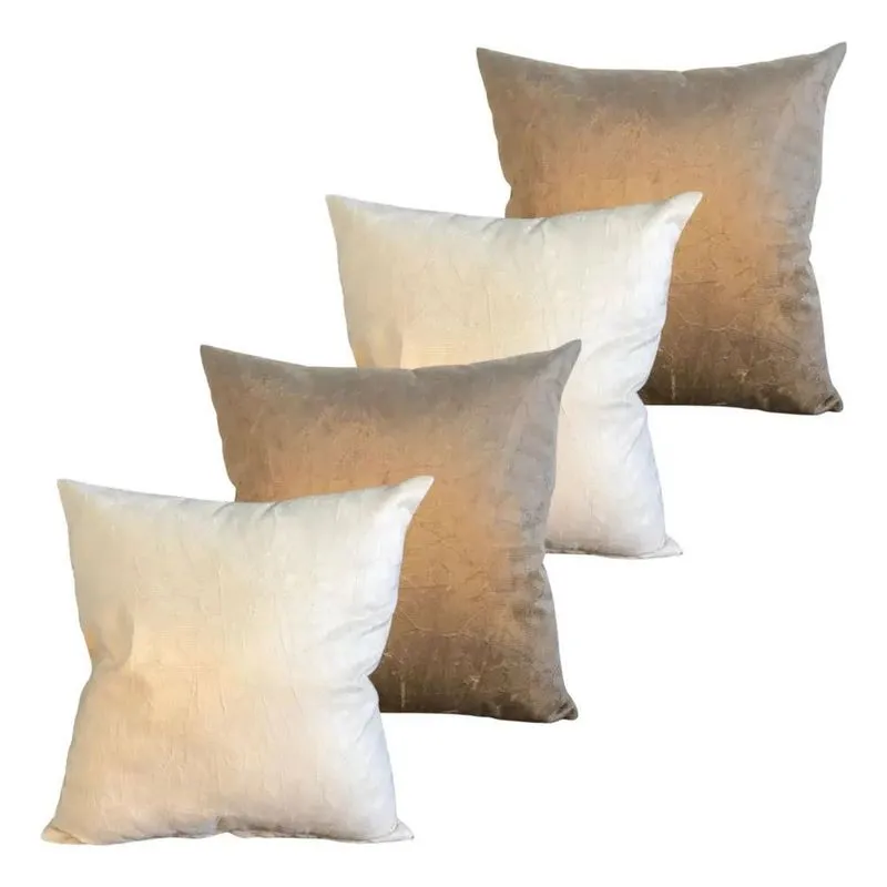 Kit 4 Capas De Almofadas Tecido Suede 2 Cores 45x45 Palha/be