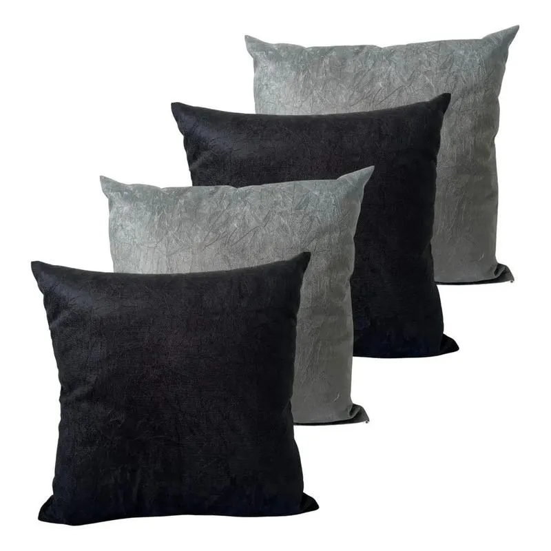 Kit 4 Capas De Almofadas Tecido Suede 2 Cores 45x4 Preto/cin