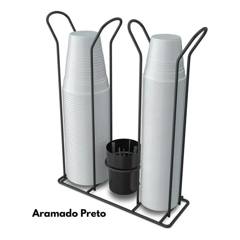 Porta Copos Descartáveis 200/80ml Café Água Dispenser Preto