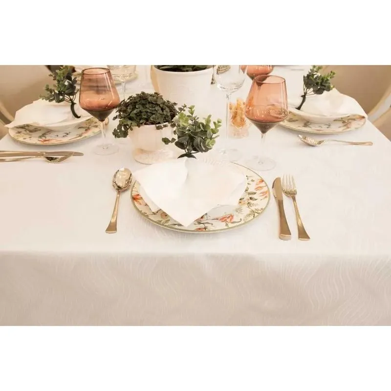 Toalha De Mesa Impermeável 6 Lugares Jacquar Branco Marrocos