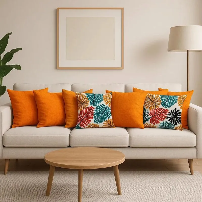 6 Capas Para Almofadas Estampadas Costela Colorida Laranja