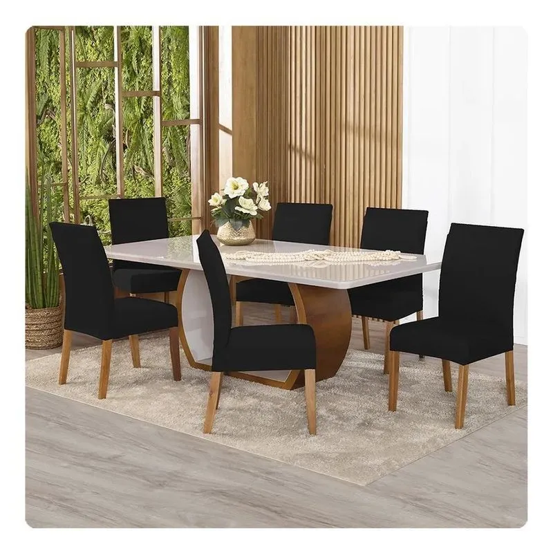 Kit Capa De Cadeira 06 Unidades Malha Gel Envio Rá Preto