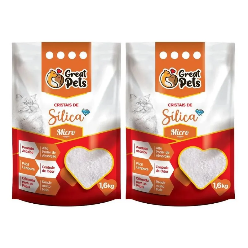 Kit 2 Areia Higiênica Sílica Great Pets Fina 2kg Para Gatos