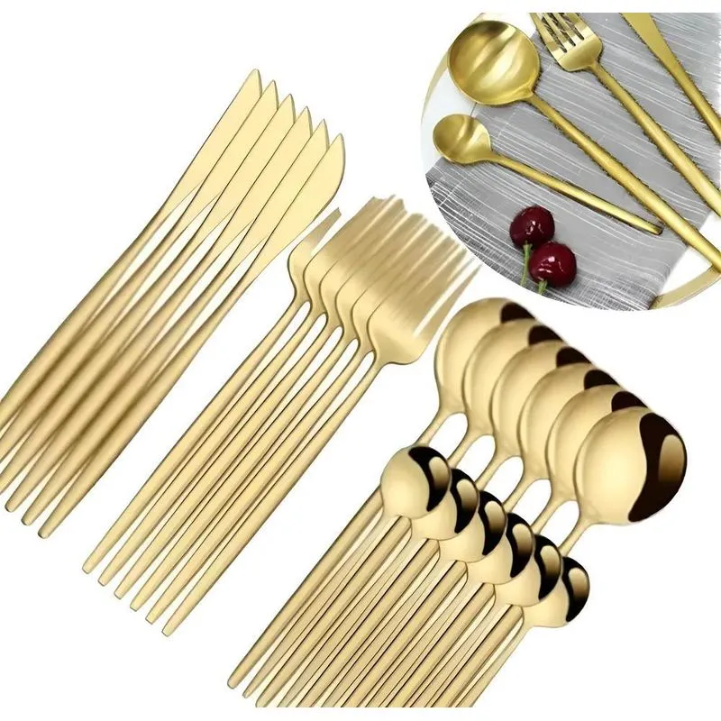 5x Conjunto De Talheres Faqueiros Dourado Aço Inoxidável L