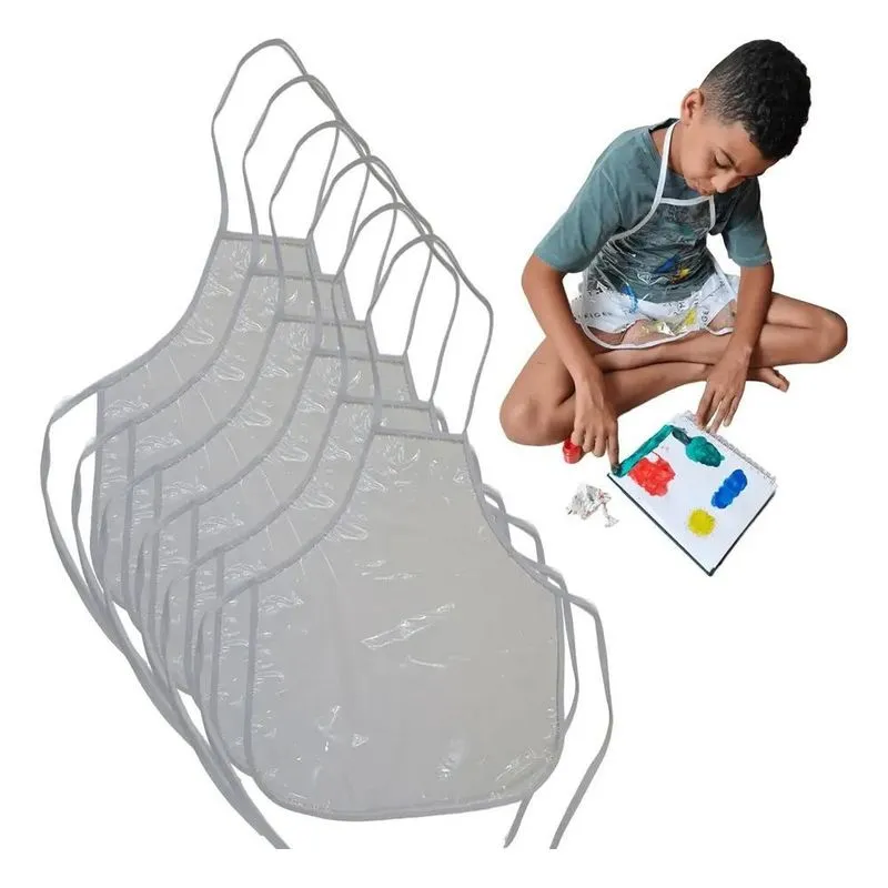 Avental Infantil Escolar Plástico Transparente Kit 06 Branc