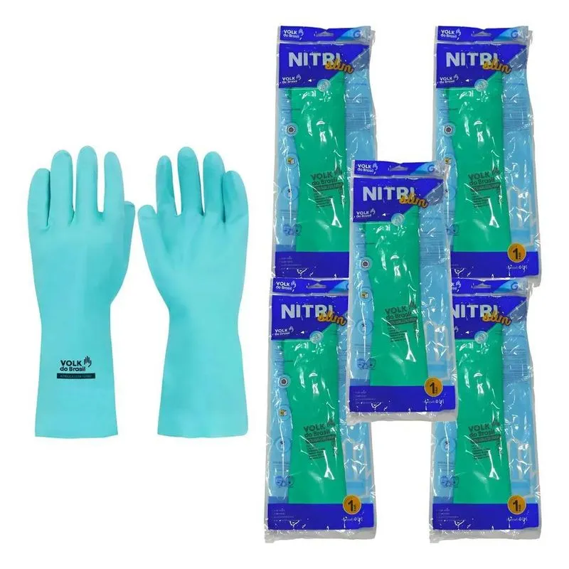 Kit 5 Prs Luva Nitrílica Verde Com Forro Limpeza Químico 8