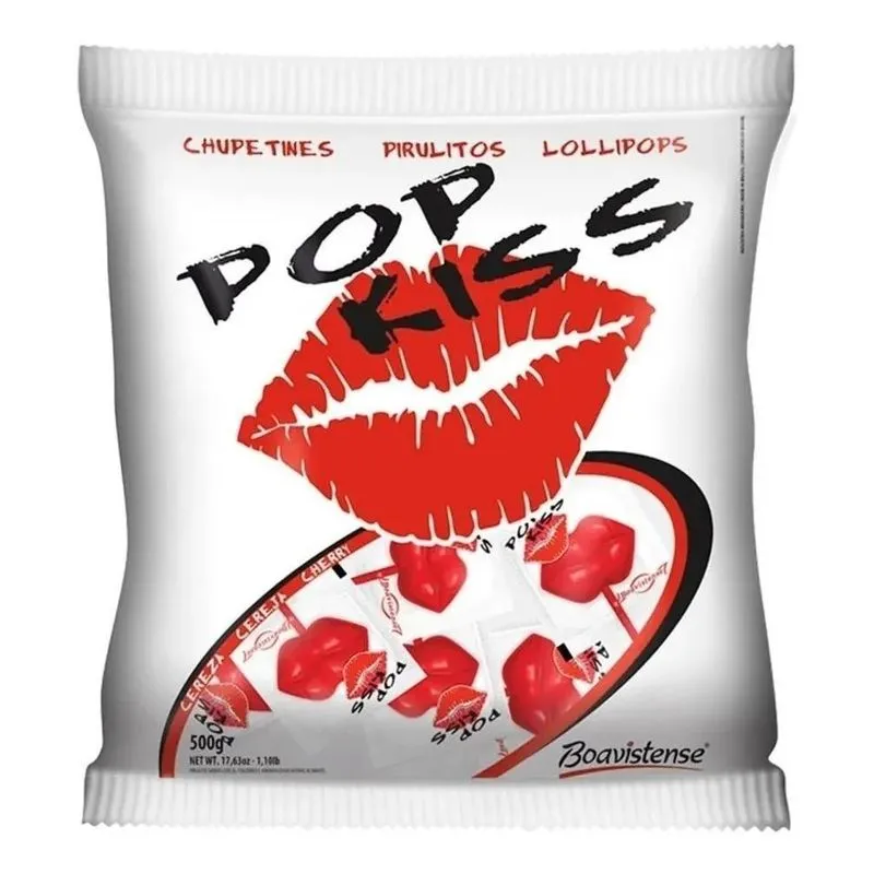 5x Pacote Pirulito Pop Kiss Cereja 500g - 50 Unids De 10g