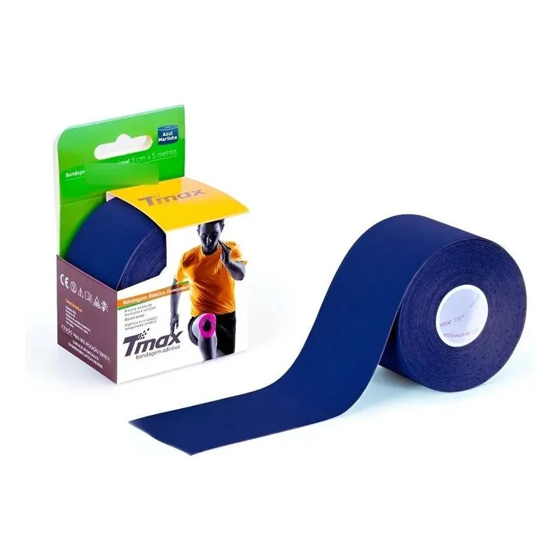 Fita Tape Bandagem Adesiva Elástica Tmax Kinesiol Azul-marin