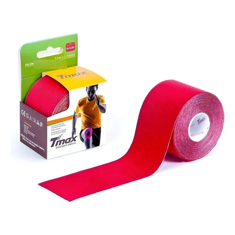 Fita Tape Bandagem Adesiva Elástica Tmax Kinesiology Vermel