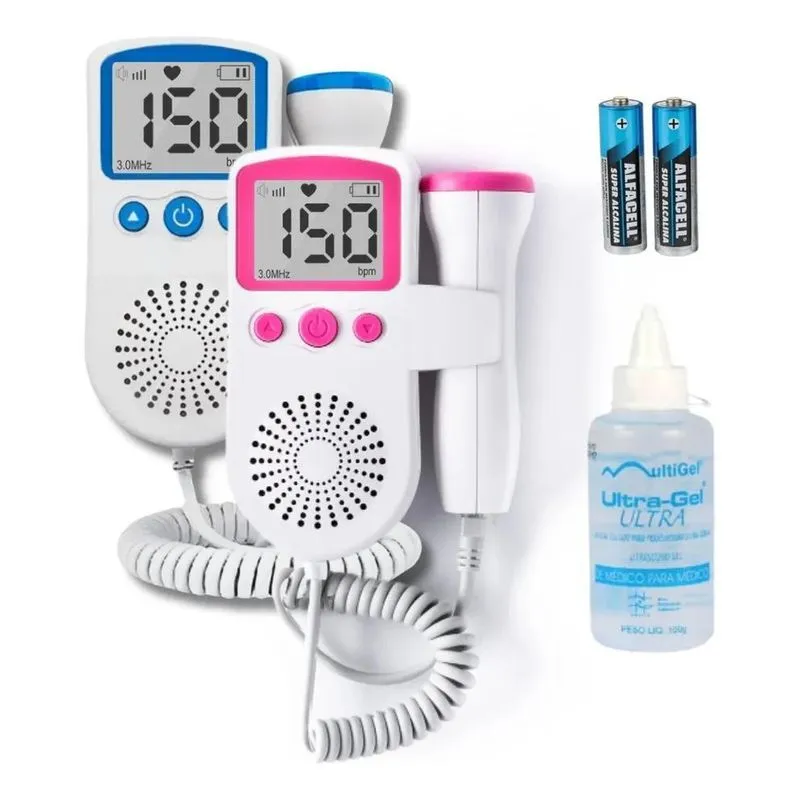 2x Aparelho Portátil Ouvir Coração Batimento Bebe + Gel Cor