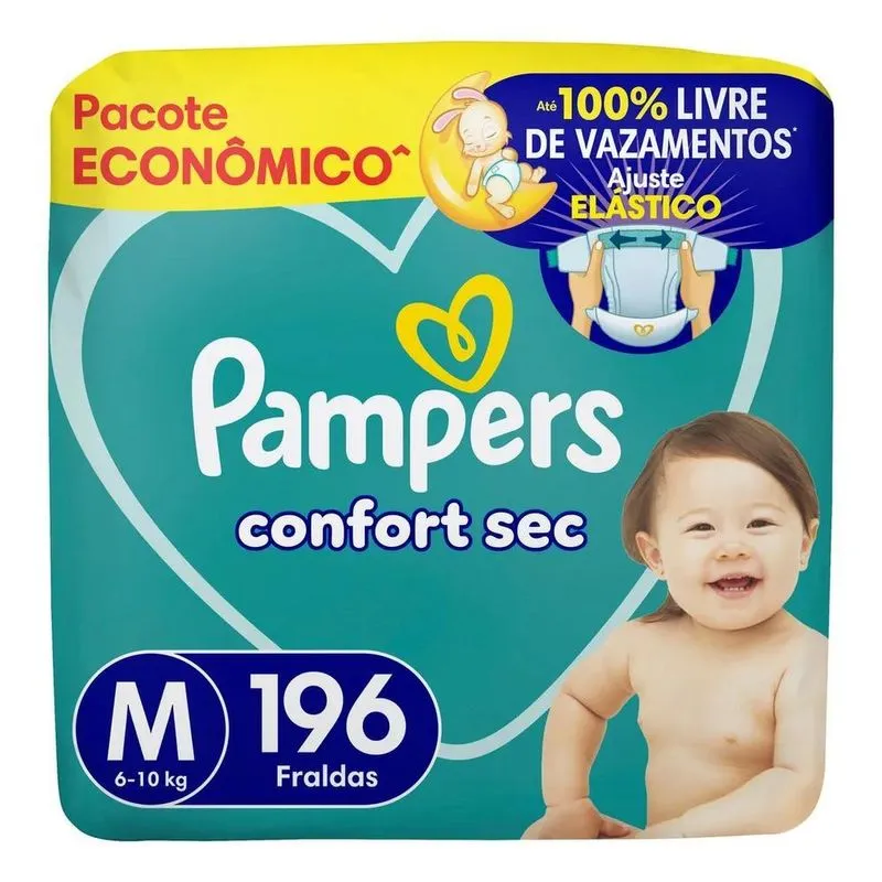 5x Fralda Pampers Confort Sec Tamanho M 196 Unidades