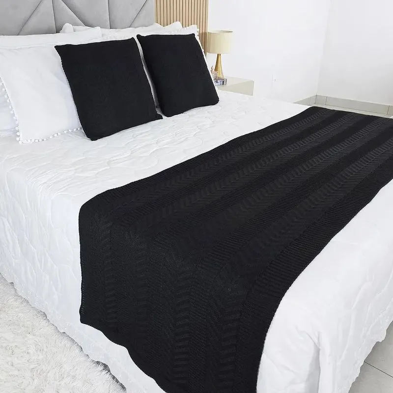Kit Peseira E Almofadas Tricot Vanvest Cama King 260x6 Black