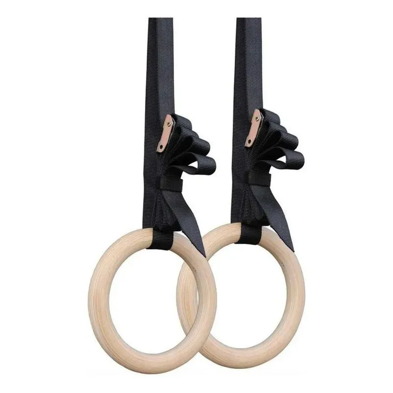 2x Kit De Argolas De Suspensão Olímpicas - Madeira E Fitas R