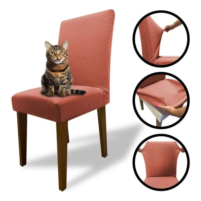 Kit 6 Capas Cadeira Jantar Spandex Anti Gato Matelada L Ocre
