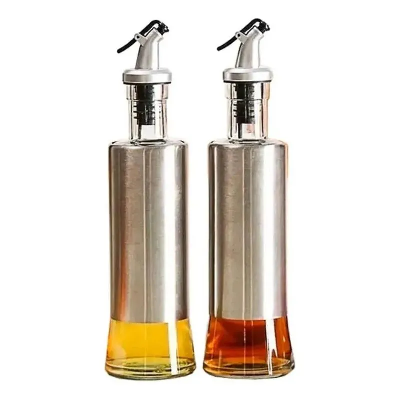 5x 2 Uni Porta Azeite Vinagre De Vidro Com Inox Galheteiro