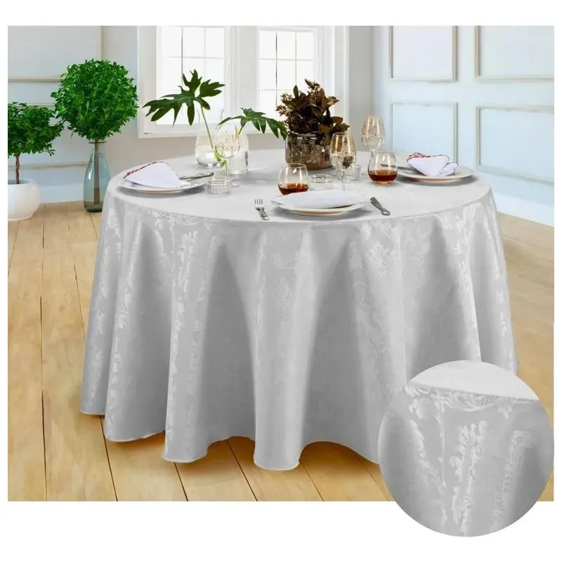 Toalha De Mesa Jacquard Redonda Gigante Buffet 2,8 Cinza
