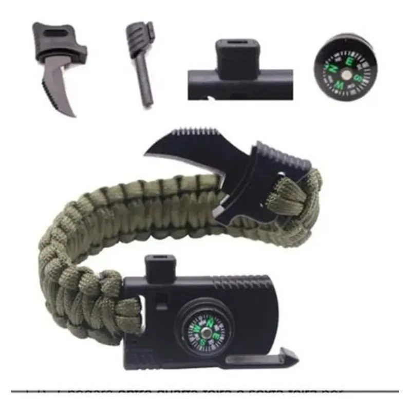 3x Pulseira Paracord Sobrevivência Militar Pederneira Bussol
