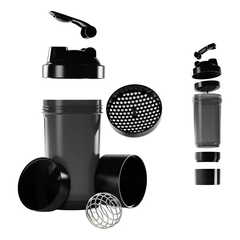 Coqueteleira Shaker Academia Compartimento Suplementos Preto