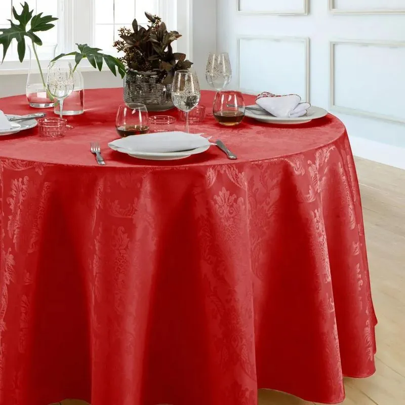 Toalha De Mesa Jacquard Redonda Gigante Buffet Vermelho