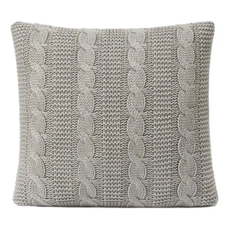 Capa De Almofada Tricot 50x50 Sala Sofa Cama Zíper Cinza Clar