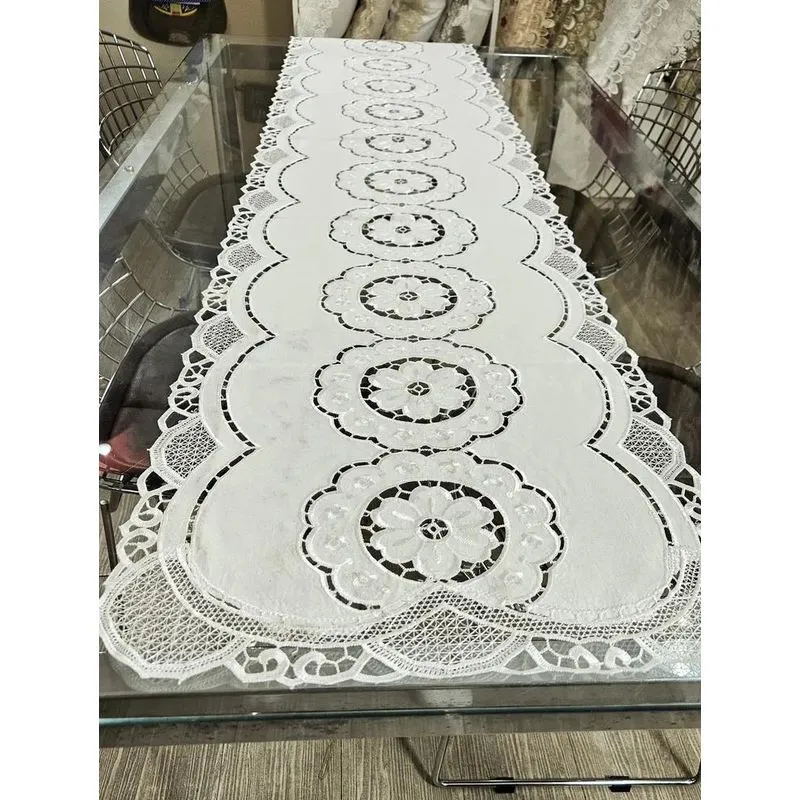 Trilho De Mesa 40x180cm Guipir Bordado Caminho Croch Branco