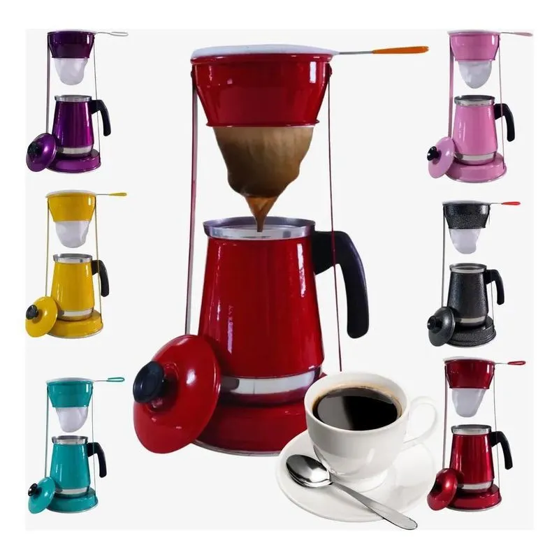 Bule Com Mancebo Coador De Cafe Colorido Ret Vermelho Pintin