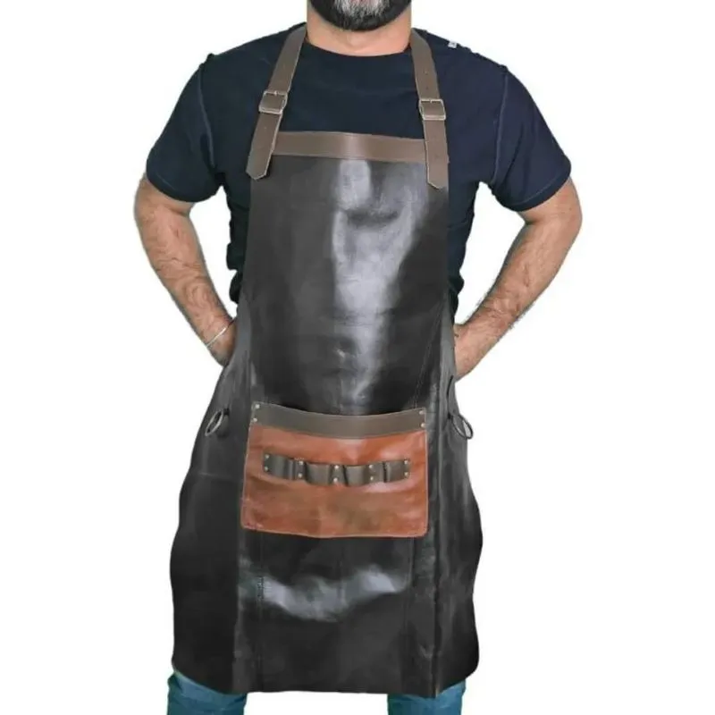 Avental Churrasco Couro Bovino Premium Churrasqueiro Preto