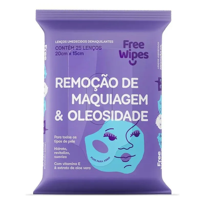 Lenço Umedecido Demaquilante Free Wipes Pacote 25 Unidades