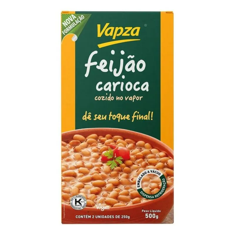 5x Feijão Carioca Cozido No Vapor Vapza Caixa 500g 2 Unida
