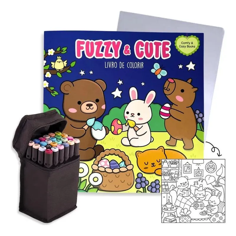10x Livro De Colorir Bobbie Goods Kit Fuzzy &amp; Cute + Estojo