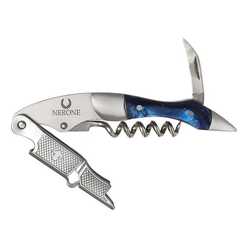Abridor Saca-rolhas Sommelier Pro Nerone Aço Inox Azul
