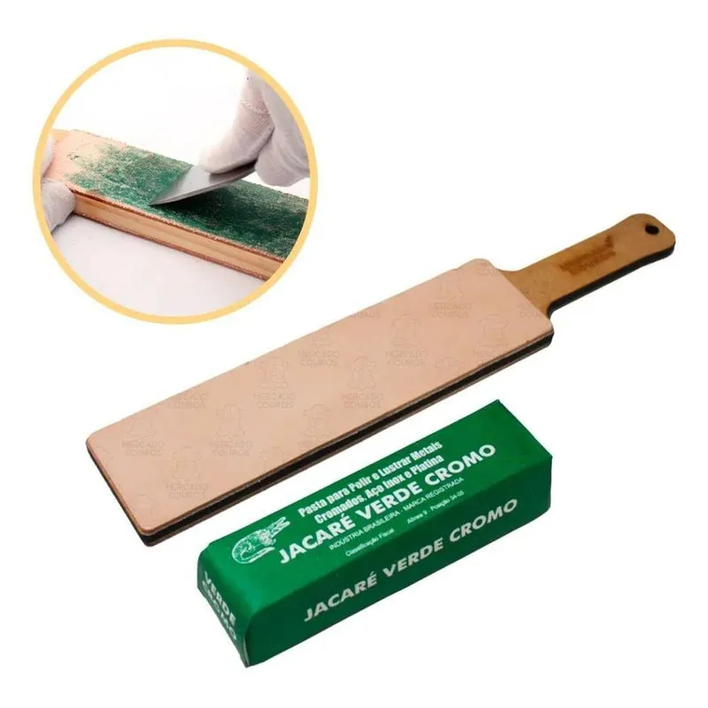 Kit Afiação De Faca Strop Duplo De Couro + Pasta Jacaré 400g