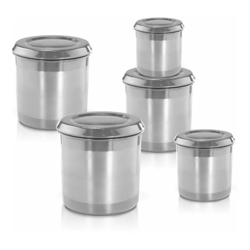 Jogo De Latas Mantimento De Aluminio 5 Peças Polido E L Poli