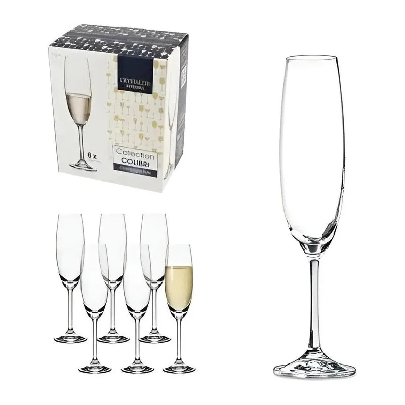 Jogo 6 Taças De Champagne Bohemia Cristal Titanium 220ml