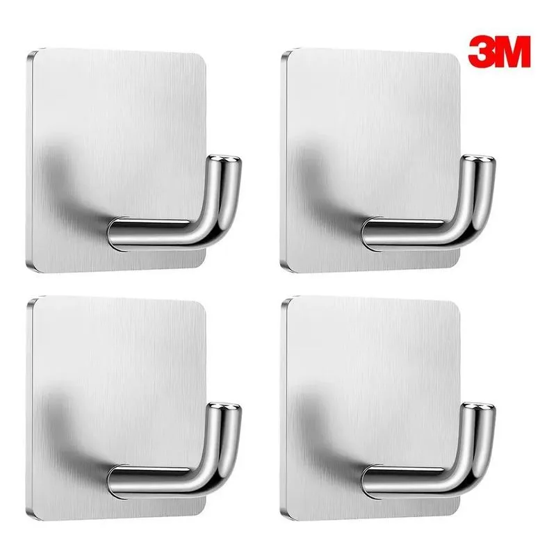 2x Kit 4 Ganchos Adesivo Parede Inox Suporte Para Pendurar T