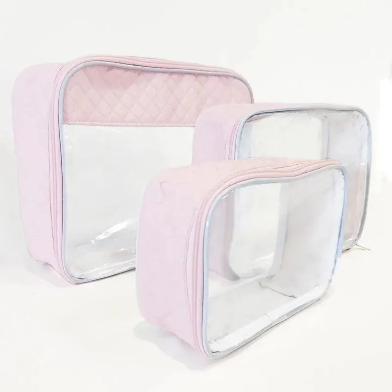 Organizador Para Mala Bebe 3 Peças Transparente Bordada Rosa