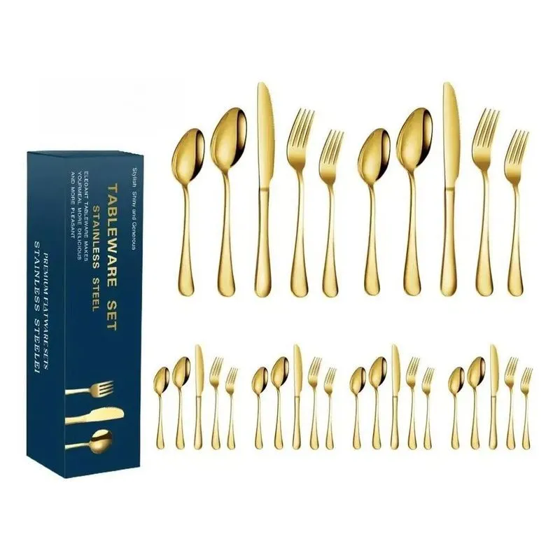 30 Peças Kit Jogos De Talheres Garfo E Faca Inox D Dourado