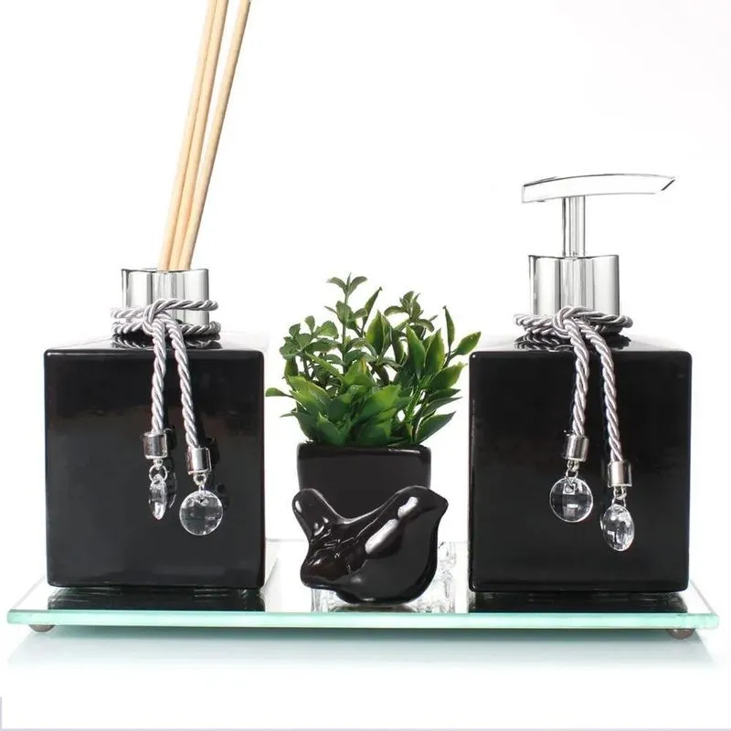 Kit Aromatizador De Ambiente Com Bandeja E Decor Preto